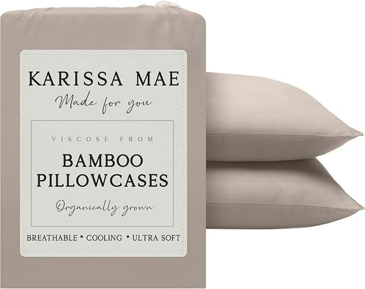 KARISSA MAE Pure Viscose from Bamboo Standard Size Pillowcase Set | 100% FSC Certified | Luxuriously Soft | Cooling | [Dune]