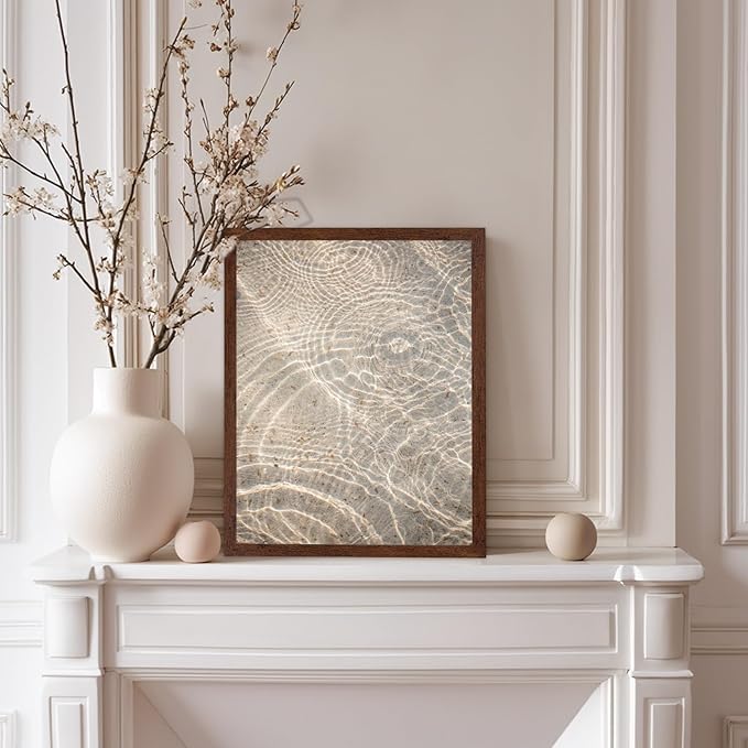 Monem Art Sunlit Ocean Water Texture Print - Minimalist Coastal Photography Poster - Wall Decor for Living Room, Bedroom or Office - 8x10 Brown Framed Wall Art by Mareike Bohmer
