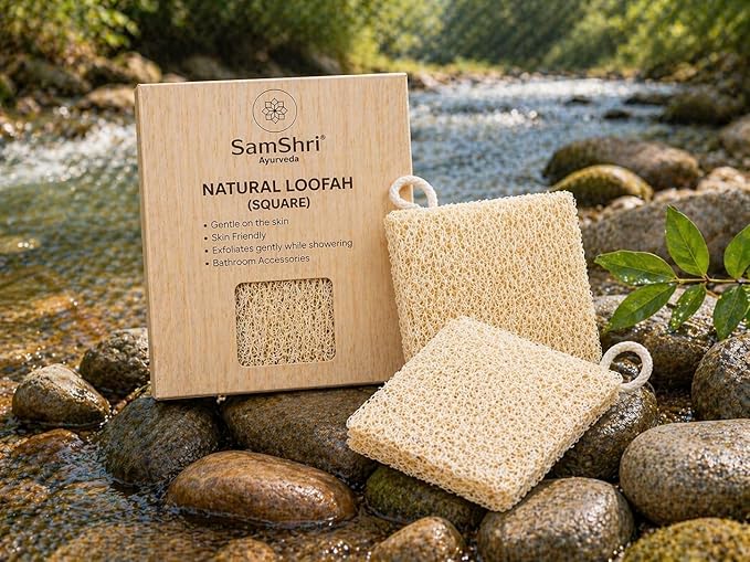Natural Loofah Sponge 2 Pack, Real Luffa Body Scrubber for Shower, Exfoliating Bath Sponge for Face and Body, Loofah for Men and Women, Biodegradable Reusable Bath Sponge Pads, Square Shape