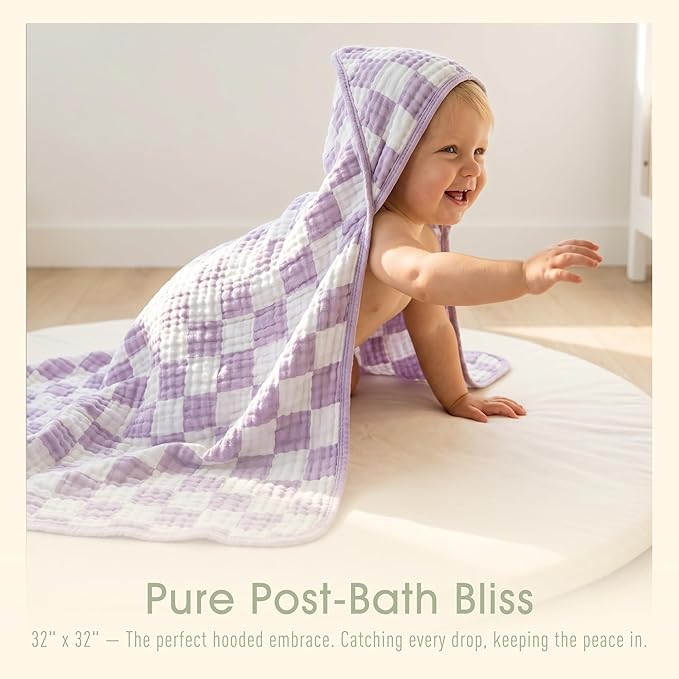 Ultra-Soft Muslin Baby Towel - 32 x 32 Inches, Ideal for Bath & Beach, Suitable for Both Boys & Girls from Newborns to Toddlers(Purple Plaid)