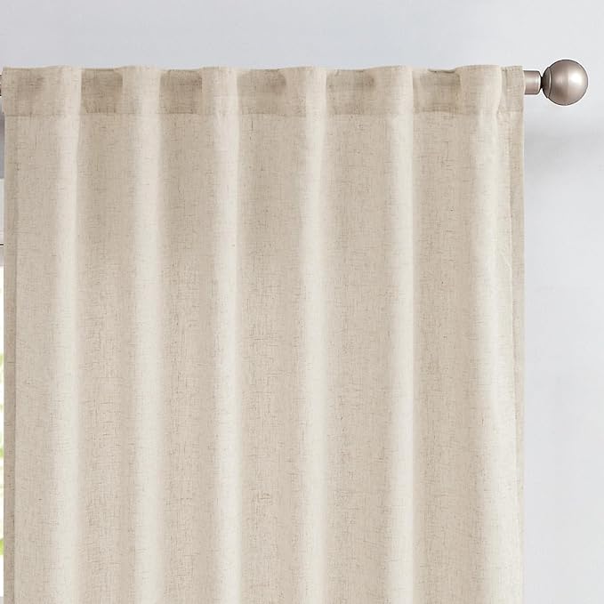 jinchan Extra Wide Sliding Door Curtain 84 Inch Length with White Privacy Lining Natural Linen Lined Curtains for Patio Door Living Room Bedroom Light Filtering Drapes 100 Inches Wide 1 Panel