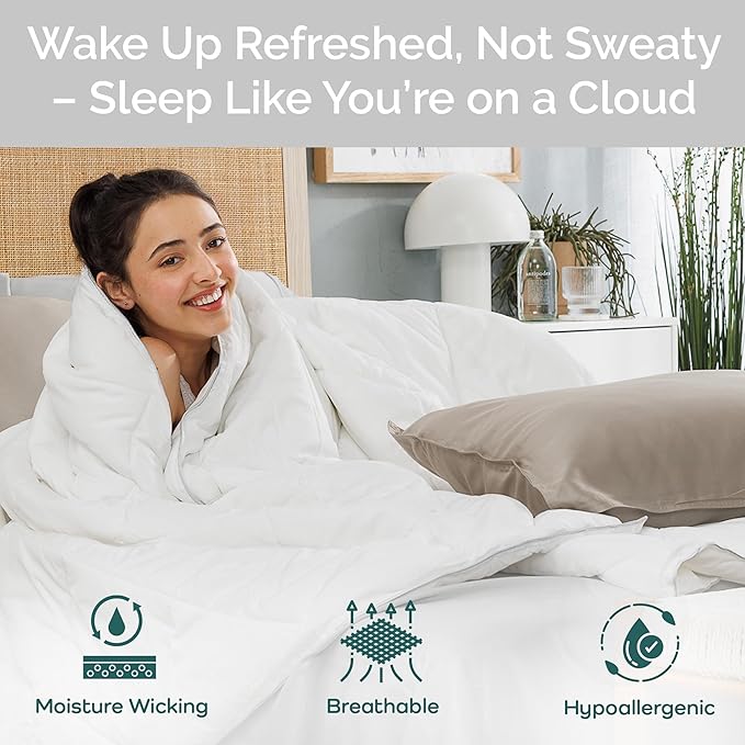 100% Viscose Derived from Bamboo Comforter, Cooling Comforter, Duvet Insert, Breathable, Extra Fluffy, Lightweight Comforters, Queen Size