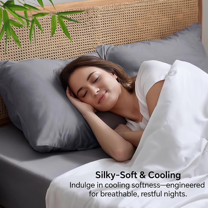 BEDELITE Pillow Cases Standard Size Set of 2, Rayon Derived from Bamboo, Cooling Pillow Cases for Hot Sleepers & Night Sweats, Breathable and Silky Soft Envelope Pillowcases(Grey, 20"x26")