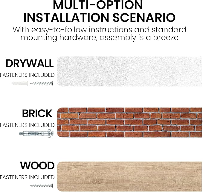 Fun Memories Floating Shelves for Wall, 48"x9.3" Rustic Solid Elm Wood Wall Shelves, Heavy-Duty Mounted Shelves with Invisible Brackets, Set of 2 for Living Room, Bedroom, Kitchen, Walnut Finish
