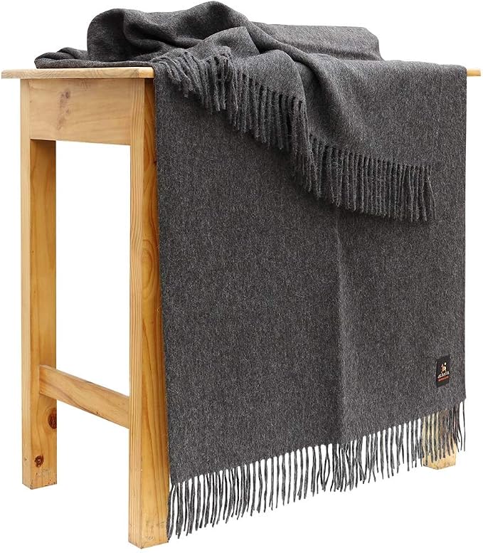 Superfine Alpaca Wool Throw Blanket - Lightweight Alpaca Merino Wool Throw Blankets for Using Indoors or Outdoors | Soft Peruvian Alpaca Blanket Wool Blanket Solid Color 72" x 60" (Charcoal Gray)