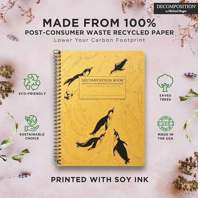 Decomposition 3-Pack Feathered Friends College Ruled Spiral Notebook - 9.75 x 7.5 Journal, 160 Lined Pages - 100% Recycled Paper - Notebooks for School Supplies, Home & Office - Made in USA
