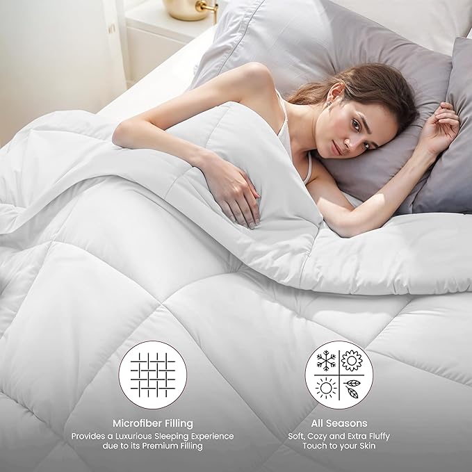 LUX Décor Twin Comforter – 92x68 Ultra-Soft Down Alternative Duvet Insert with Corner Tabs & Box Stitching, Hotel Quality Plush Hypoallergenic Microfiber, Oeko-TEX Certified – White
