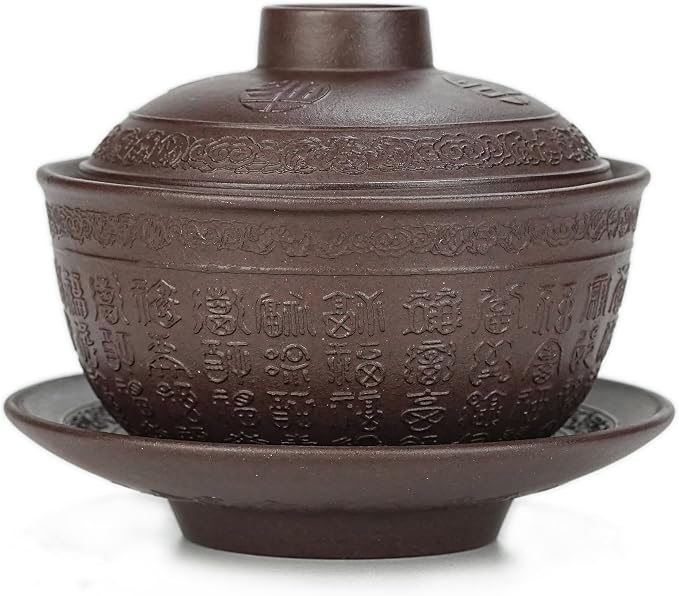 Yixing Zisha Purple Clay Gaiwan 5 Oz/150ml,Chinese Kungfu Tea Bowl Cup,Blooming and Loose Leaf Tea Maker Set -Baifu,Purple Clay
