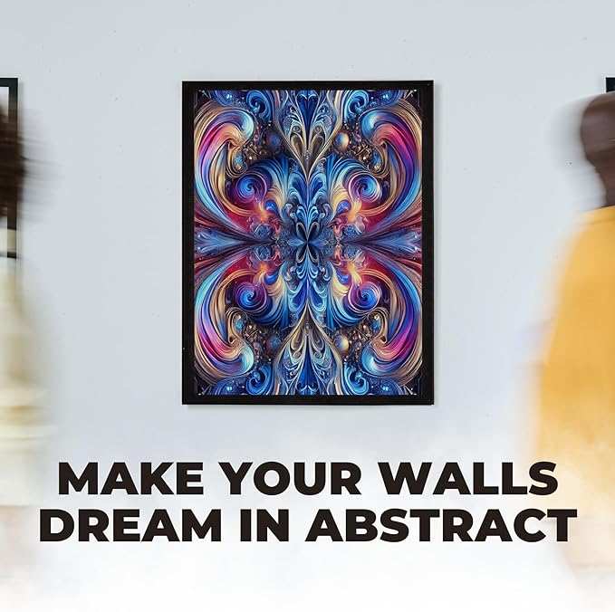InkFlow Posters Vibrant Swirling Abstract Poster - Colorful Fractal Design in Blue, Pink, and Gold - Modern Graphic Poster for Living Room, Bedroom, Home - 24x32 Unframed Canvas Print