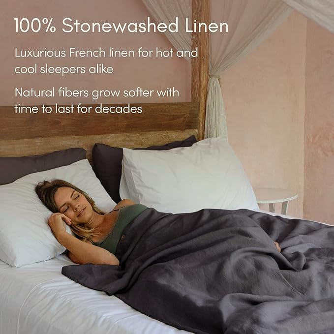 Baloo 100% French Linen Duvet Cover for Weighted Blanket (Charcoal - 42"x72" - Throw Size) | Cooling, Soft & Durable | Certified European Flax®
