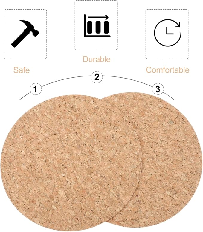 Veemoon 2Pcs Natural Round Cork Pads Lightweight Wood Mouse Pad Non-Slip Table Placemats Double Sided Cork Mat Absorbent Planter Saucers for Home Office Kitchen Multifunctional Use, 8.6 Inch