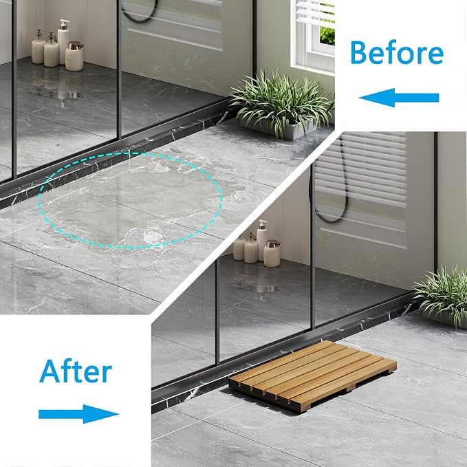 19.7"x13" Solid Acacia Wood Shower Mat, Non Slip Wooden Bath Mat, Indoor Outdoor Entryway Door Mat Multi-Purpose Plant Stand for Shower Bathtub Pool Spa Garden (Small)