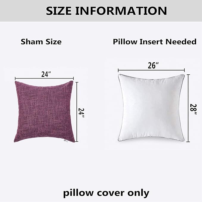 Kevin Textile Faux Linen Square 2 Tone Woven Throw Pillow Sham Cushion Case Covers for Car/Couch Use, 24-inch(2 Pack, Red Purple)