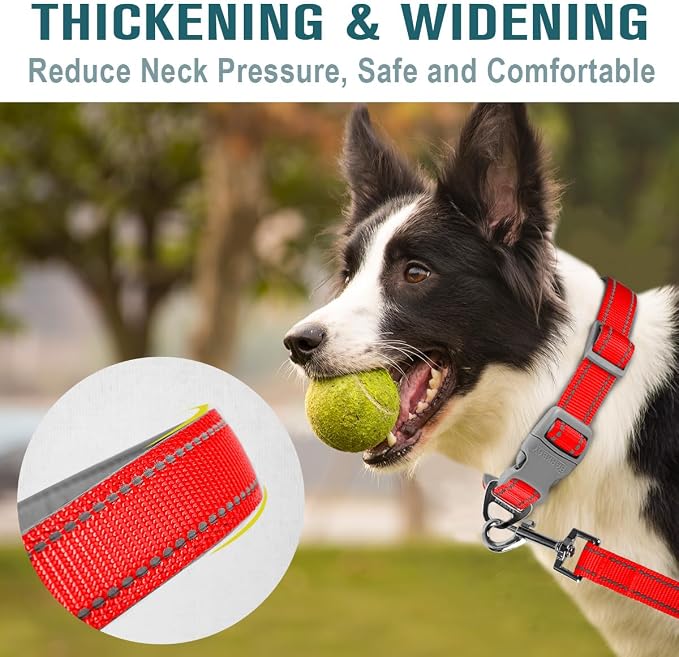 Dog Collar for Medium Small Large Dogs Reflective with Leash,Collar and Leash for Dogs,Soft Neoprene Padded 2 Pack(Red,S)