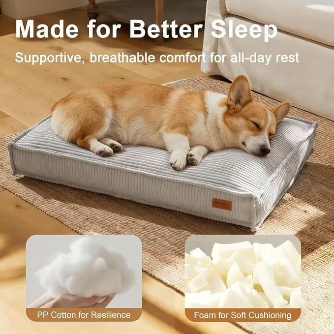 FUKUMARU 5.5-Inch Thick Dog Bed Mat, Washable Cat Bed with Waterproof Lining, Orthopedic Dog Beds for Senior Dogs, Cozy Flat Dog Kennel Bed for Crate, Non-Slip Pet Pillow Bed, Grey