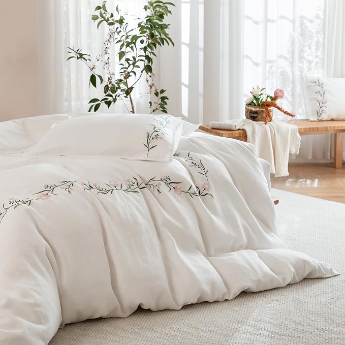 EVERLY 100% Pure Linen Duvet Cover Set King Size 104X90Inch 3pcs (1 Duvet Cover,2 Pillowcases) Soft and Breathable for All Season with Coconut Button Closure, Suitable for Hot Sleepers-Linen King