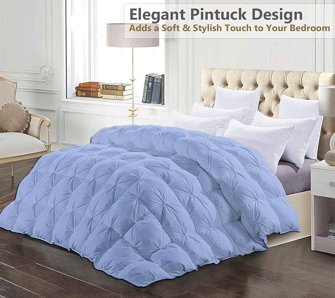 Super King Size Down Alternative Comforter 110x96 Inch Light Blue – 500 GSM Ultra Soft Breathable, Luxury Pintuck Pinch Pleat, All Season Duvet Insert with Corner Tabs, Machine Washable