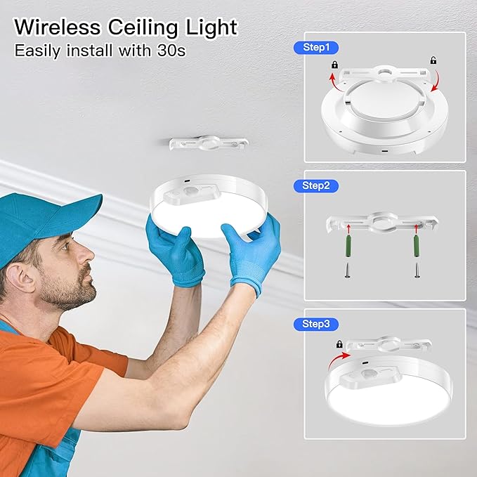 Homelist Rechargeable Motion Sensor Ceiling Light with Remote, Wireless Battery-Operated Ceiling Light for Pantry, Basement Storage, Closet, Bathroom, Laundry Room, Hallway, Stairs 3 Color Temperature