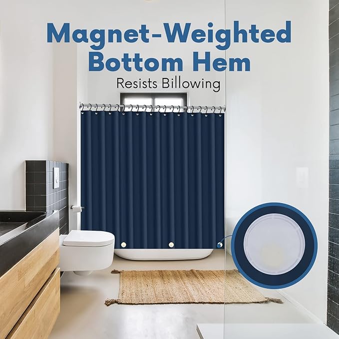 No Smell Shower Curtain Liner 72x72 Navy - PEVA Plastic Shower Curtain for Bathroom, PVC-Free Waterproof Navy Blue Shower Liner with Metal Grommets and Magnet-Weighted Bottom Hem - Washable Liner