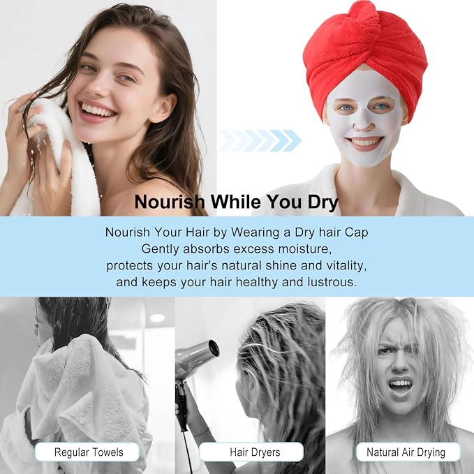 1 Pack Single Layer Red Microfiber Hair Drying Towel Wrap for Women, Hair Turbans Towel for Wet Hair,Turbie Twist Hair Towels (Red Color- Single Layer)