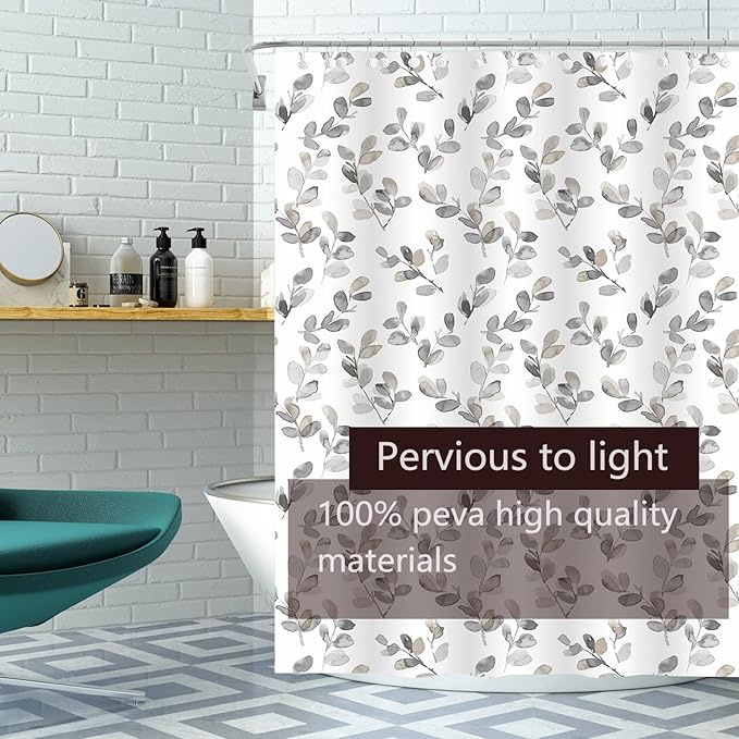 TIKABC Shower Curtain Liner, 4G PEVA Mimosa Shower Liner, Plastic Waterproof Shower Curtains, 72x72 inch with Grommet Holes 3 Magnetic Weights
