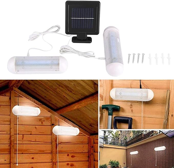 Split Solar Powered Shed Light, Rechargeable Indoor Solar Powered Light with On Off Switch, Bright Outdoor Solar Lights for Shed Interior Garden Greenhouse Corridor Garage