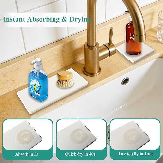 Water Absorbing Stone Tray, 3PCS Fast Drying Stone Sink Tray, Stones Soap Trays, Water Absorbent Diatomite Trays, Diatomite Coasters for Kitchen Sink Bathroom Counter, Hand Soap Dish & Holders