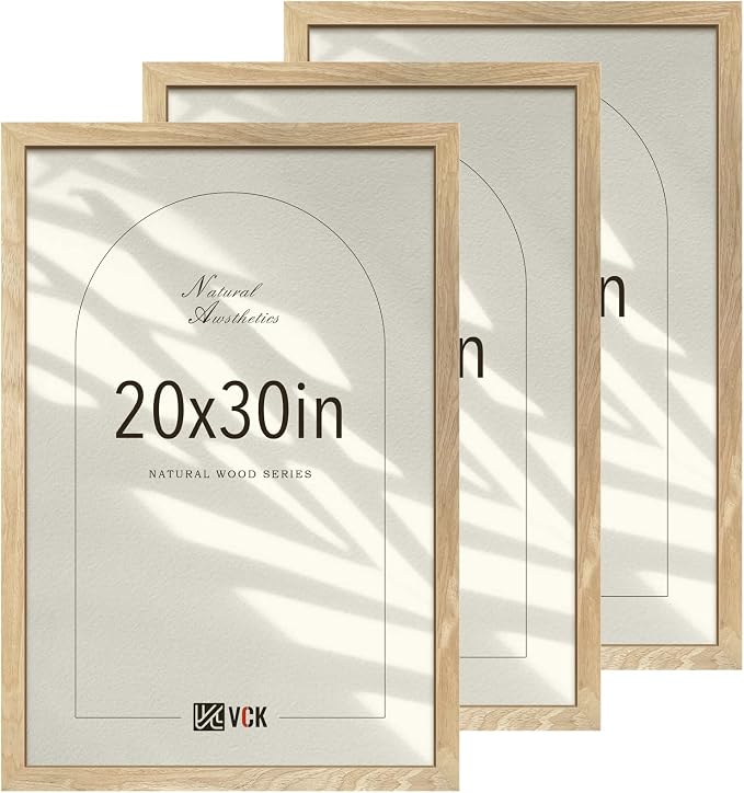 VCK 20x30 Frame Natural Solid Wood 3 Pack, Exclusive Wood Grain 20x30 Poster Frame, Wall Hanging for Decoration