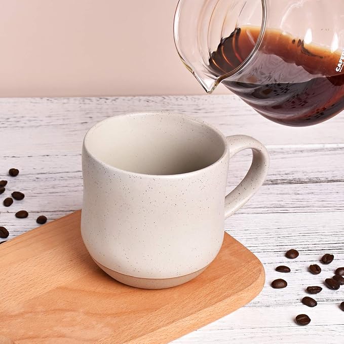 Bosmarlin Large Stoneware Speckled Coffee Mug, Big Ceramic Tea Cup, 17 Oz, Dishwasher and Microwave Safe (White, 1)