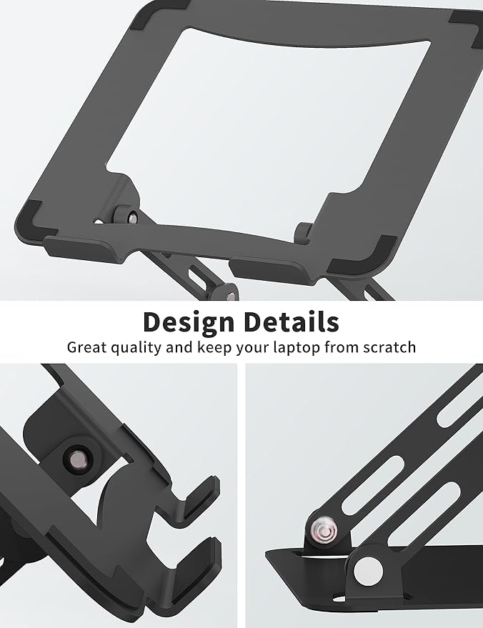 SOUNDANCE Laptop Stand for Desk, Portable Adjustable Laptop Riser, Ergonomic Design Computer Holder, Metal Laptop Mount Elevator Compatible with 10 to 15.6 Inches PC Computer, Black