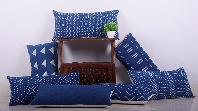 Trade Star 100% Cotton Lumbar Pillow Cover Decorative Cushion Case Large Spring Pillow Case Bedding Decor Indian Home Decoration Cushion Cover for Farmhouse Decor (Indigo Blossom 14X36 INCHES)