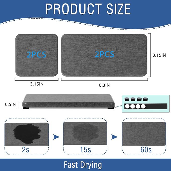4PCS Water Absorbing Stone Tray, Quick Drying Diatomite Stone Sink Tray, Water Absorbent Diatomite Coasters Used for Hand Soap Dispenser Toothbrush Sponges Holders in Bathroom Counter and Kitchen Sink