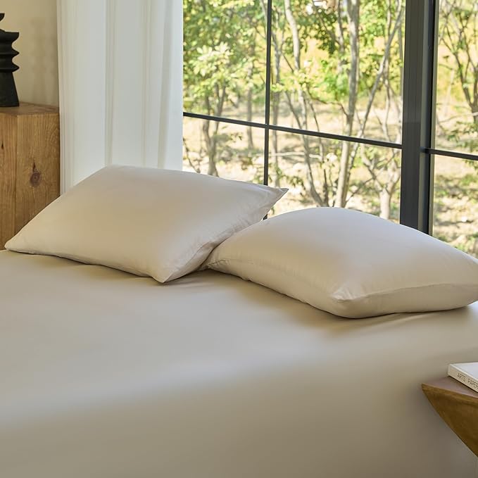 DOZ Pillowcase Set, 100% Viscose derived from Bamboo, Organically Grown, Buttery Soft, Silky, Breathable, Cooling, Oeko-TEX, High GSM, 2-Pack, Envelope Closure (King, Sand)