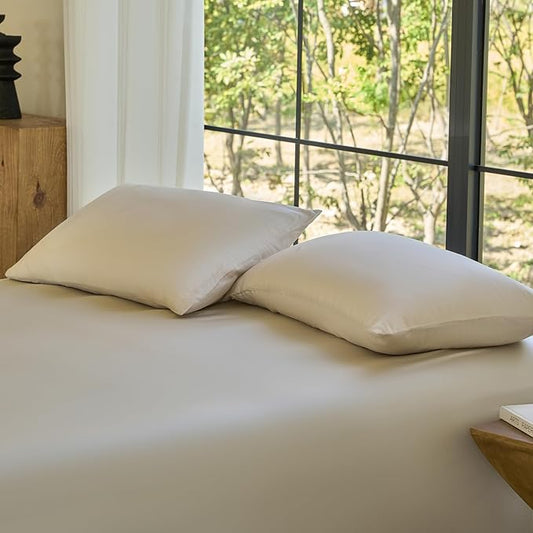 DOZ Pillowcase Set, 100% Viscose derived from Bamboo, Organically Grown, Buttery Soft, Silky, Breathable, Cooling, Oeko-TEX, High GSM, 2-Pack, Envelope Closure (King, Sand)