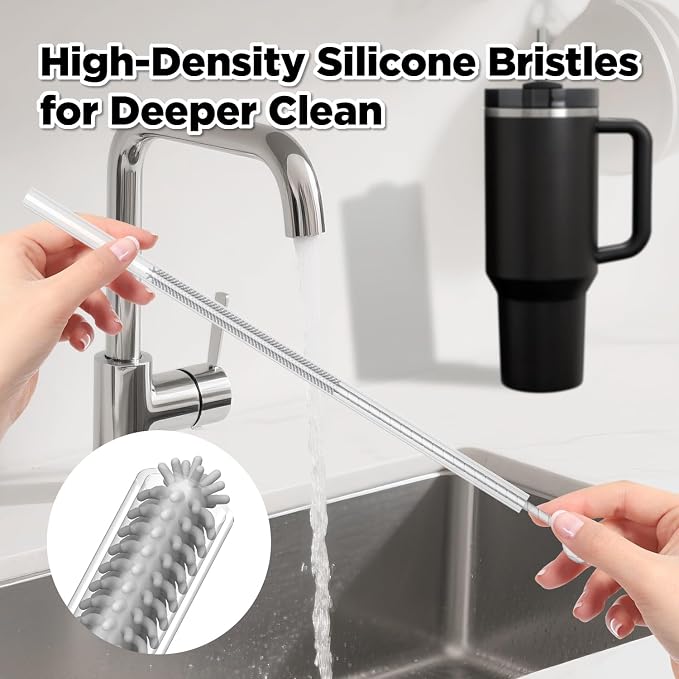 Silicone Straw Cleaner Brush, 2 Pcs Reusable Cleaning Brushes for Straws, 6mm&9mm, Gray