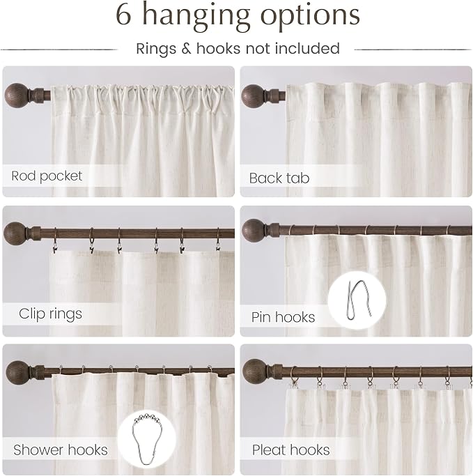 NICETOWN Thick Linen Cream Curtains 84 inches Long 2 Panels Set, Pleat Tape Semi Sheer Privacy Added with Light Filtering Window Treatments for Living Room/Bedroom, W52 x L84