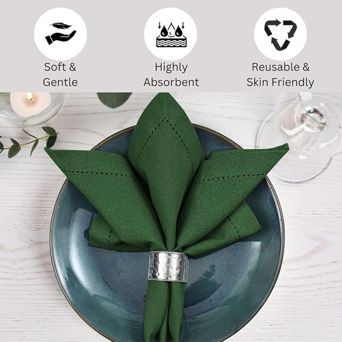 Hemstitch Dinner Napkins 100% Cotton Set of 6 - for Dining Weddings Parties Restaurants Holidays Easter Everyday Use - Soft Durable Washable Table Napkins - 18x18 Inch Cloth Napkins Green