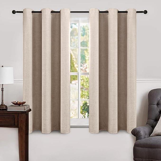 MIULEE Linen Texture Curtains Soild 100% Blackout Thermal Insulated Natural Beige Curtains Grommet Room Darkening Drapes for Living Room Bedroom 42 x 54 (2 Panels)