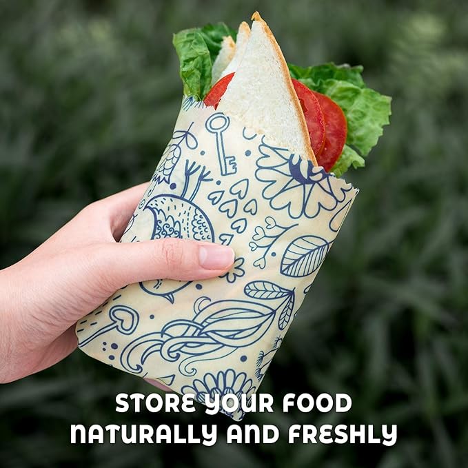 Akeeko Reusable Beeswax Food Wraps - Assorted 9 Packs, Reusable, Plastic-Free Food Storage, 5 Small, 2 Medium, 1 Large, 1 Extra Large Wraps with Flower and Birds Pattern