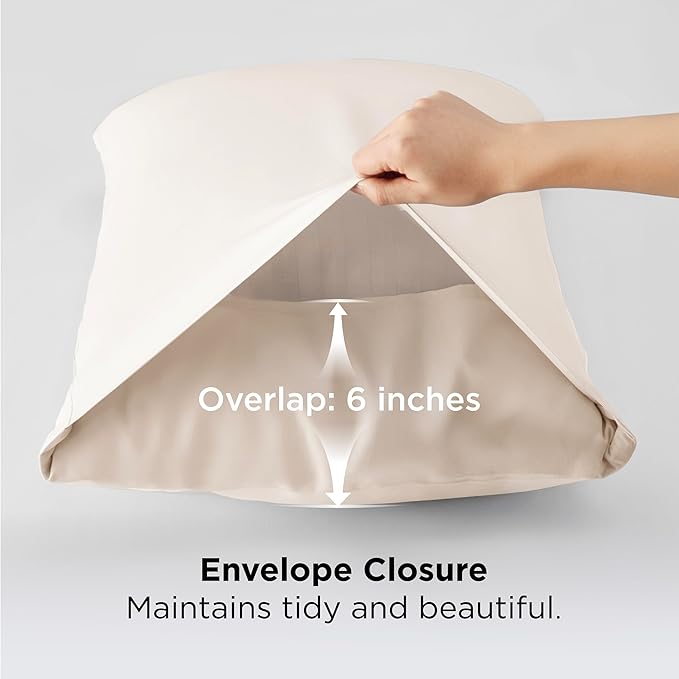 Bedsure Pillow Cases Queen, Cooling Pillow Cases, Rayon Derived from Bamboo Ivory Pillowcases Queen Size Set of 2, PureWoven Silky Soft Bedding Pillow Covers with Envelope Closure, 20x30 Inches