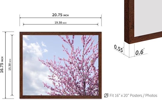 Monem Art Cherry Blossom Spring Sky Photography Print - Floral Nature Art Poster - Wall Decor for Living Room, Bedroom or Office - 16x20 Brown Framed Wall Art by Mareike Bohmer