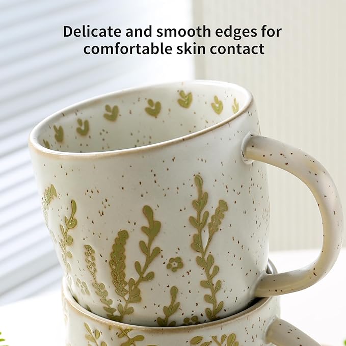 Ceramic Coffee Mug with Colorful Pattern, 18OZ Stoneware Coffee Mug with Large Handle, Tea Cup for Cappuccino, Cocoa, Latte, Tea, Microwave, Oven and Dishwasher Safe, Red leaves