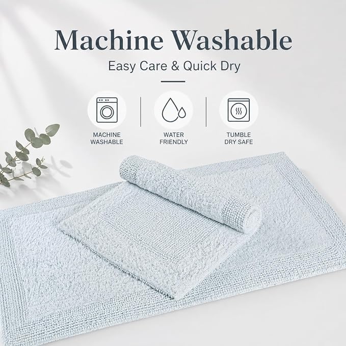 Bedding Craft Cotton Bath Mat Rug 21x34, Reversible Bathroom Rug, Water Absorbent, Machine Washable, Soft Cloth Bathmat for Outside Bathtub, Silver Grey