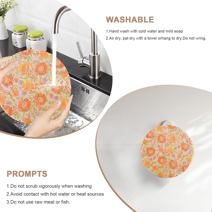 Reusable Bowl Covers for Bread Proofing - Beeswax Bowl Covers Reusable 3 Set, Cotton Blend Stretch Design, Fits 4-13 Inch Bowls, Shower Caps for Sourdough Bread, Dough Proofing & Food Storage（Flower）