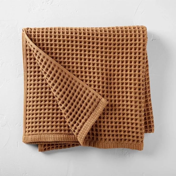 Waffle Towel for Bathroom 59x30 Inches, Turkish Bath Towel, Cotton Bath Towel, 6 Color Option, Mint Green, Brown White, Anthracite, Powder Pink, Gray (Brown)