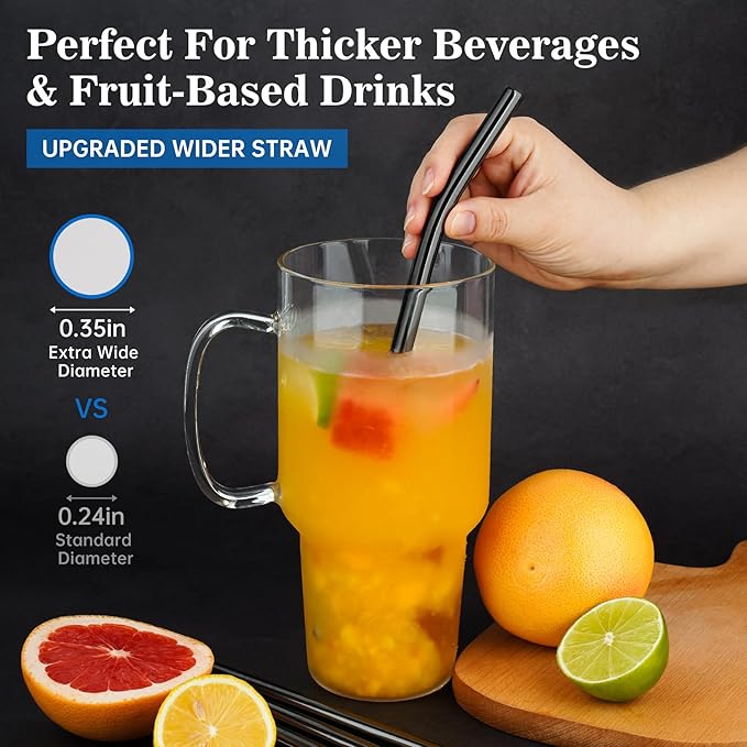 Tomorotec 40oz Straws, 14PCS Stainless Steel Replacement Straws Fit for Stanley 40oz Adventure Quencher Travel Tumblers with Cleaning Brushes 2PCS, Food-Grade, Dishwasher Safe for Smoothies (Black)