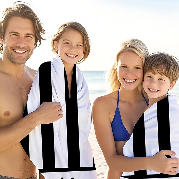 JML Personalized Beach Towel with Name, Custom Cabana Stripe Beach Towel, Customized Microfiber Pool Towel, Quick Dry & Absorbent Swim Towel for Adult,Anniversary, Birthday, Summer Holiday,Vacation