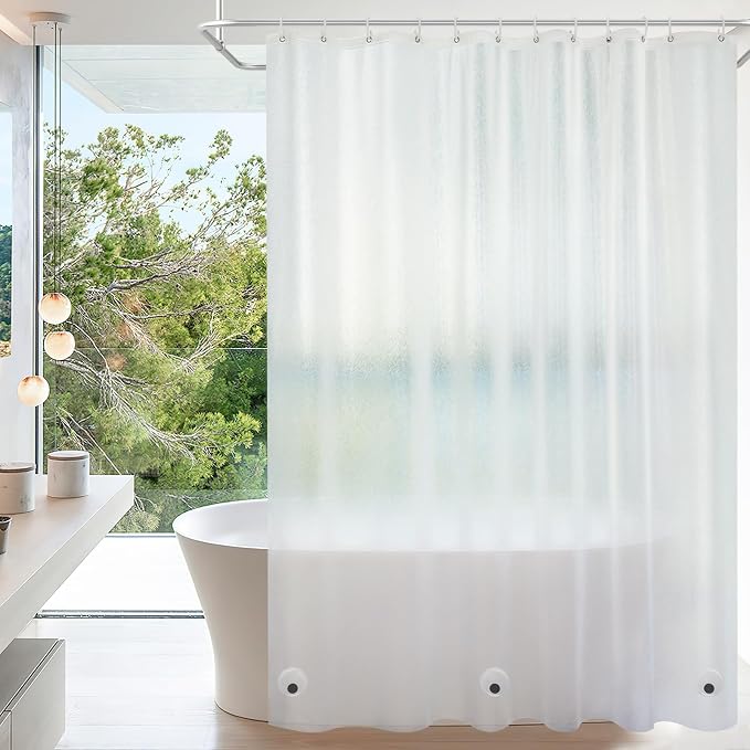 TIKABC Shower Curtain Liner, 4G PEVA Shower Liner, Plastic Peva Waterproof Shower Curtains, 72x72 inch with Grommet Holes 3 Magnetic Weights