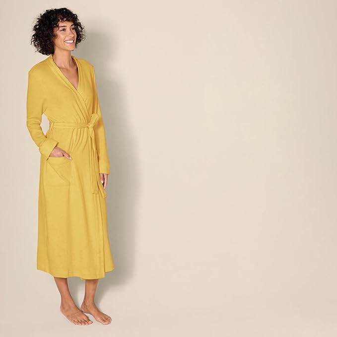 Amazon Essentials Women's Lightweight Waffle Full-Length Bath Robe with Pockets (Available in Plus Size)