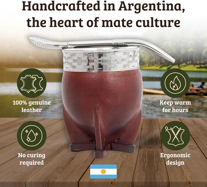 Mate Imperial – Yerba Mate Cup and Bombilla Set | Handmade Argentina Mate Gourd | Stainless Steel Mate Mug for Tea Lovers | Unique Cultural Gift (PAMPA, WINE)